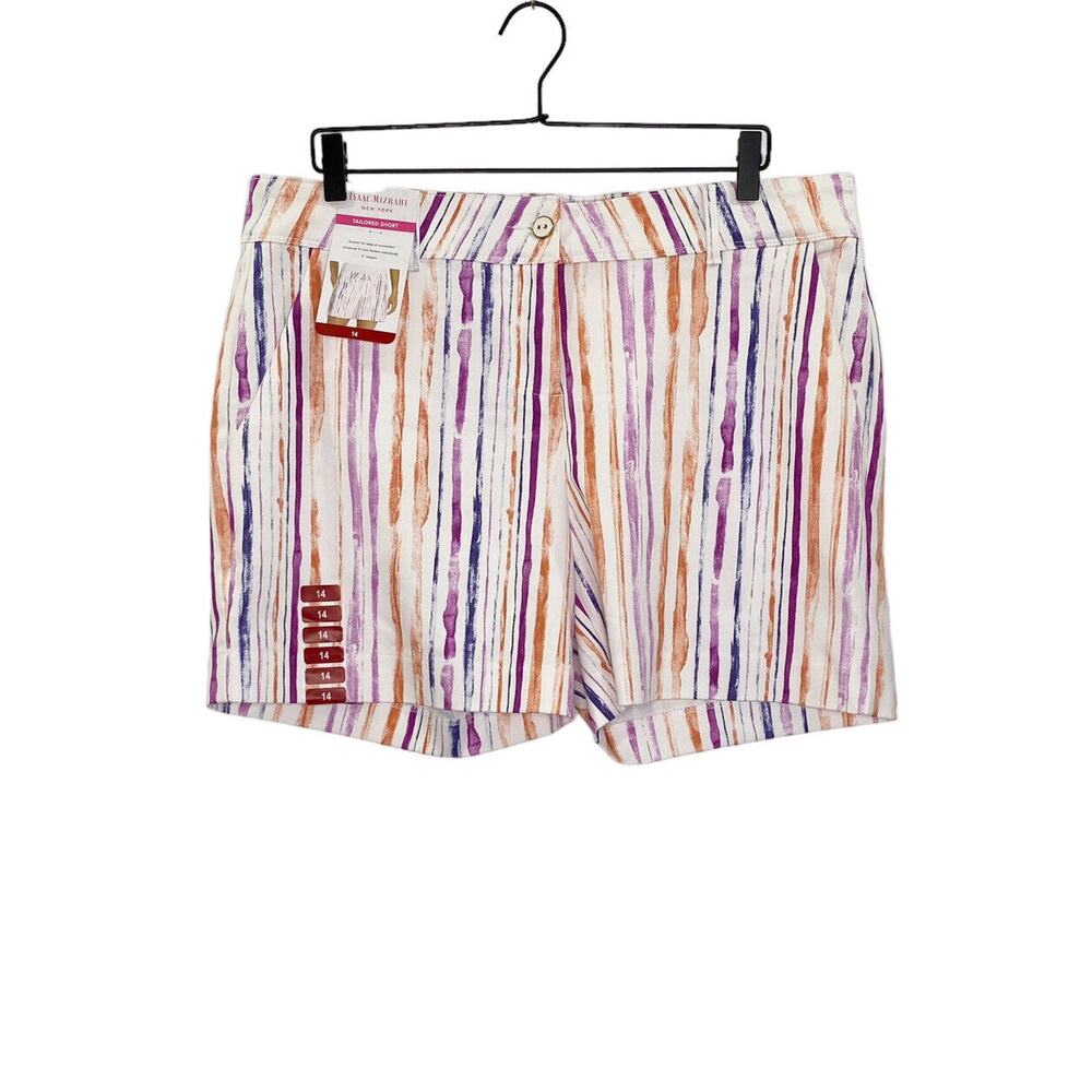 Isaac Mizrahi Tailored Short Womens 14 Striped White Multi-Colored Stretch 5" In